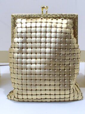 Cache Vintage Gold Metallic Mesh Disco Clutch/Shoulder bag